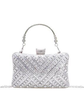 Women's Rhinestone Evening Silver2 Clutch Purse with Crystal Sparkling Formal